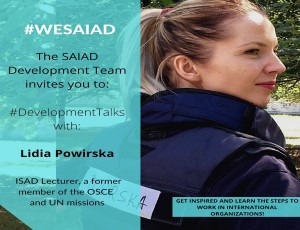 Poster inviting to #DevelopmentTalks with Lidia Powirska