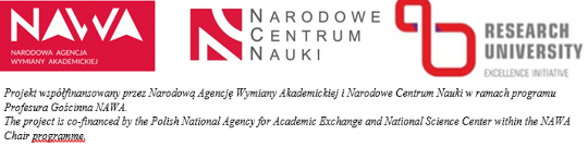 Logos of NAWA (Polish National Agency for Academic Exchange), National Science Center and Research University Excellence Initiative. This project is co-financed by the Polish National Agency for Academic Exchange and National Science Center within the NAWA Chair programme.